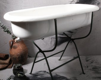 1930s Antique Baby Bathtub | Vintage Enamel Wash Basin | Small Tub | Planter | Free Shipping