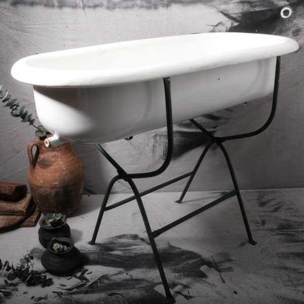 1930s Antique Baby Bathtub | Vintage Enamel Wash Basin | Small Tub | Planter | Free Shipping