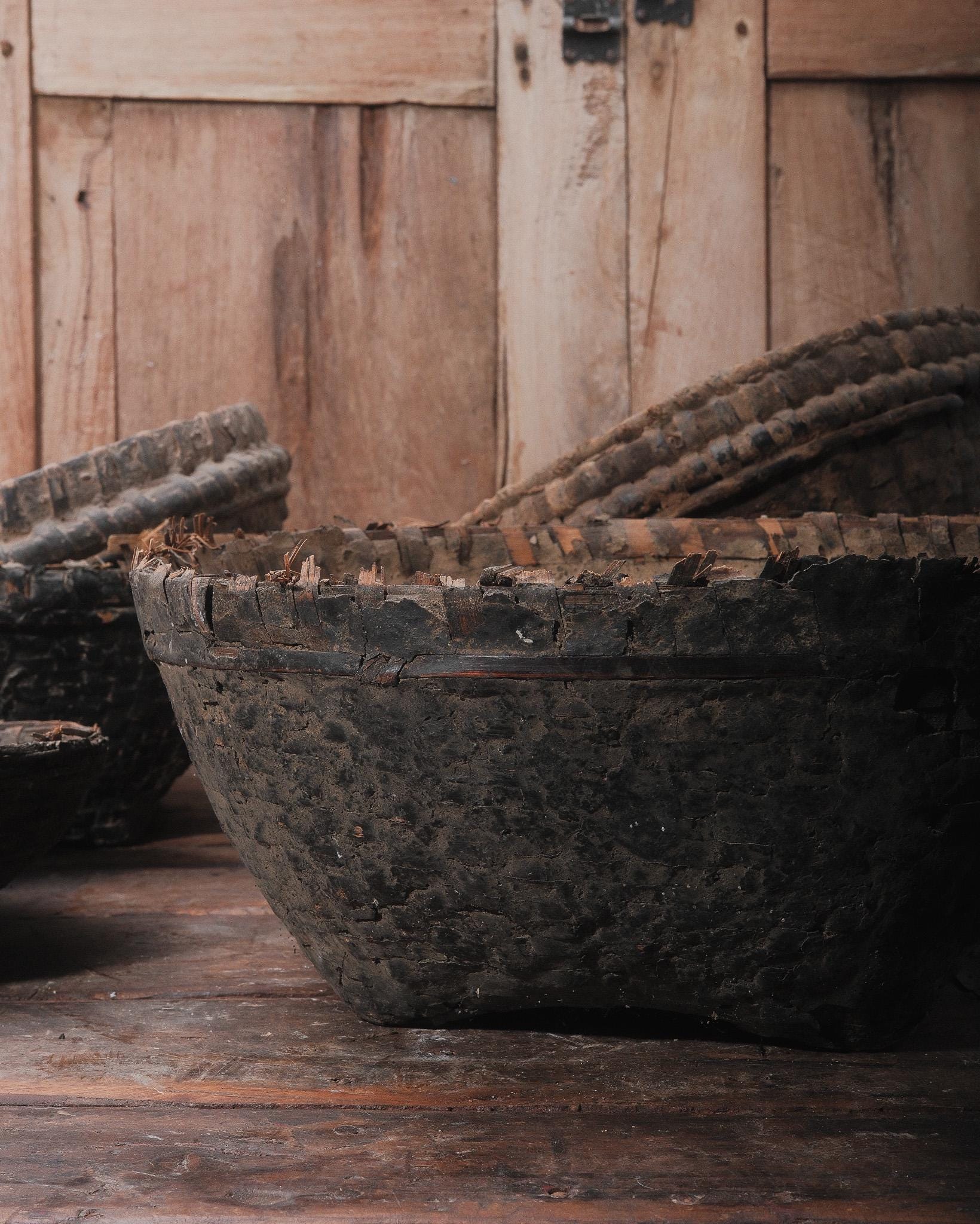 Vintage Woven Splint Basket | Primitive Farmhouse Decor | Rustic Wabi ...