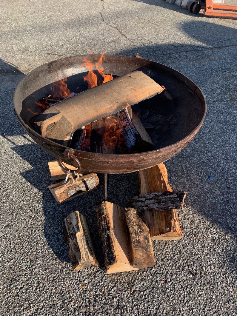Outdoor Vintage Fire Pit With Stand Rustic Metal Bowl Kadai Etsy