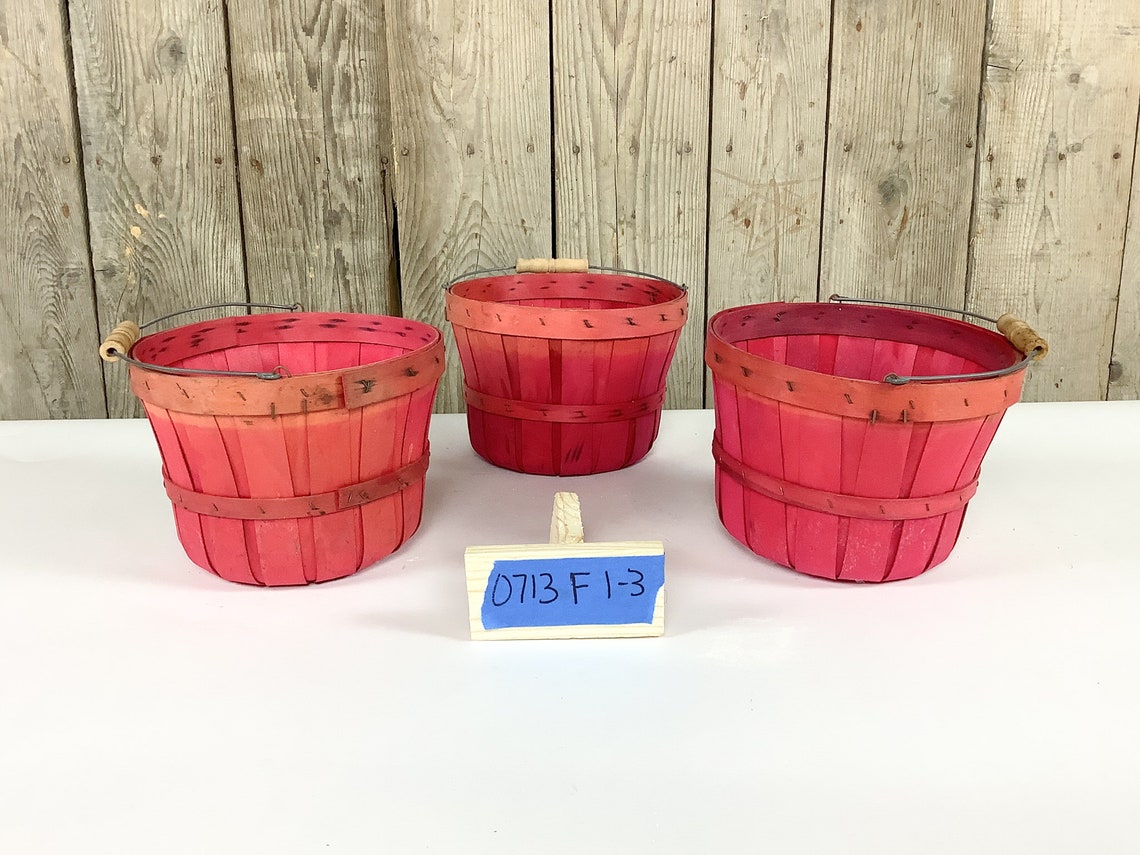 Vintage Pink Apple Picking Basket Wooden Bushel Farmhouse Etsy