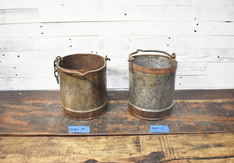 Vintage Galvanized Well Bucket Rustic Metal Basket Etsy