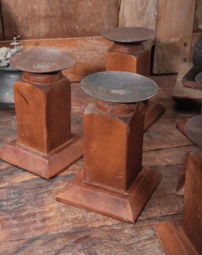 Vintage Architectural Wood Candle Holder with Block Pedestal Bild 4