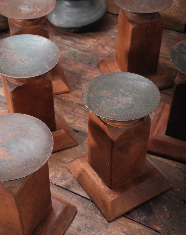Vintage Architectural Wood Candle Holder with Block Pedestal Bild 5