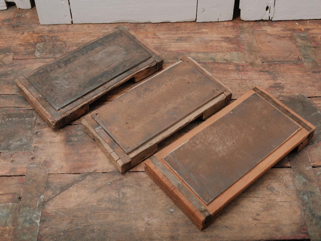 Vintage Metal-topped Wooden Risers | Reclaimed Brick Mold Trays ...