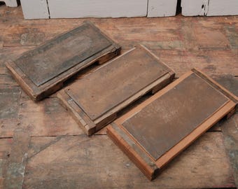 Vintage Metal-Topped Wooden Risers | Reclaimed Brick Mold Trays | Rustic Industrial Display