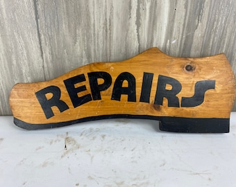 Vintage Wooden Shoe Repair Signs, Vintage Wall Decor