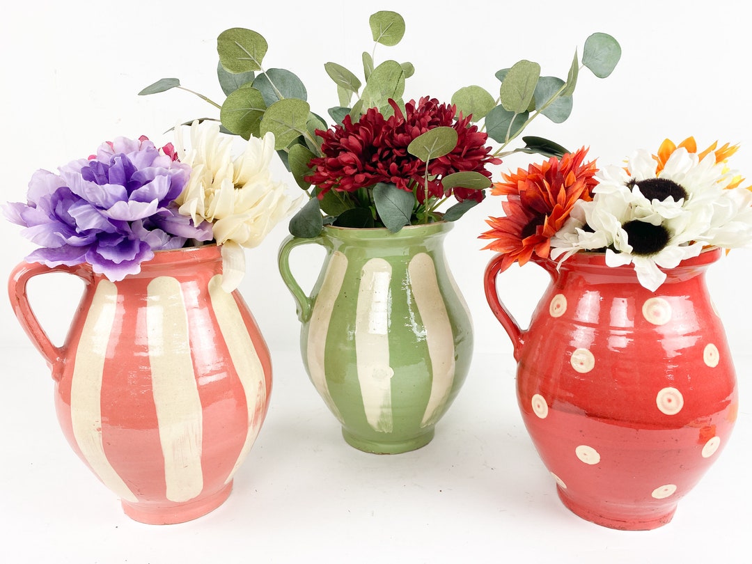 Decorative Ceramic Flower Vase Pitcher, Ceramic Pottery, Table Decor, Kitchen Decor, Farmhouse