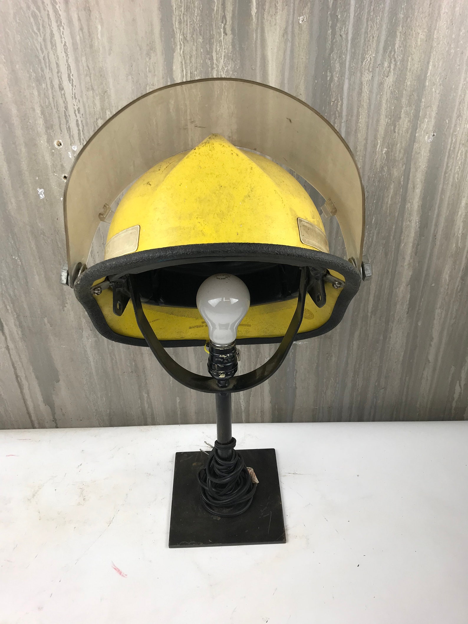 Vintage Firefighter Helmet Lamp Vintage Repurposed Table Lamp Etsy