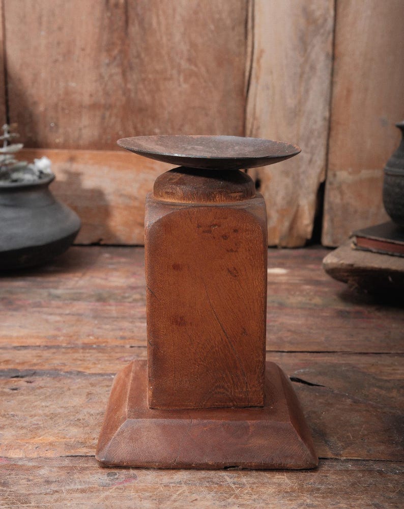 Vintage Architectural Wood Candle Holder with Block Pedestal Bild 2