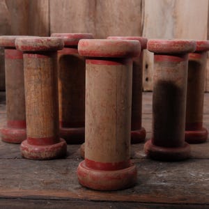 Vintage Wooden Textile Spools | Rustic Industrial Bobbins | Farmhouse Decor Accents