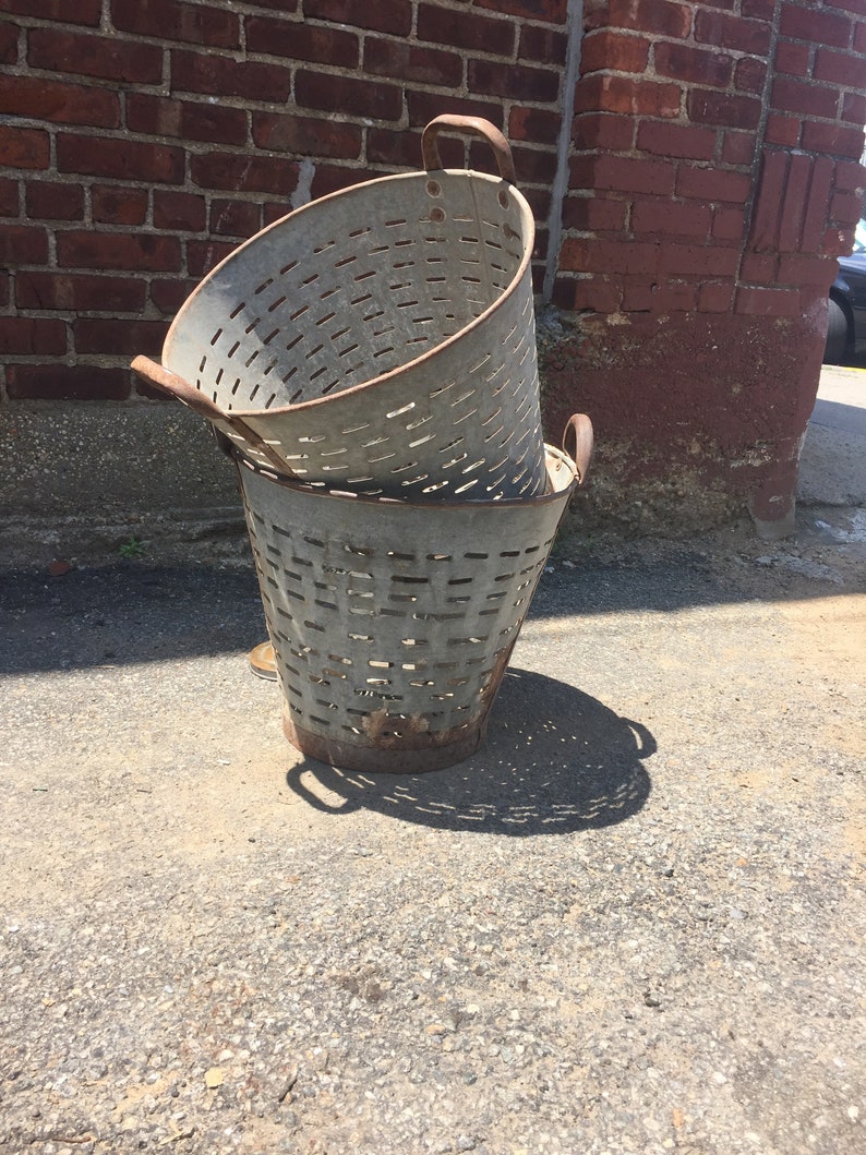 Olive Bucket/basket Vintage Galvanized Metal Bucket Etsy UK