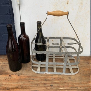 European Vintage Bottle Carrier, Industrial Metal Wire Drink Holder