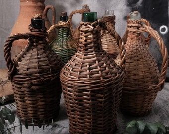 Antique French Wicker Demijohn Wine Jug | French Jug | European Vintage Jar | Bottle | Free Shipping