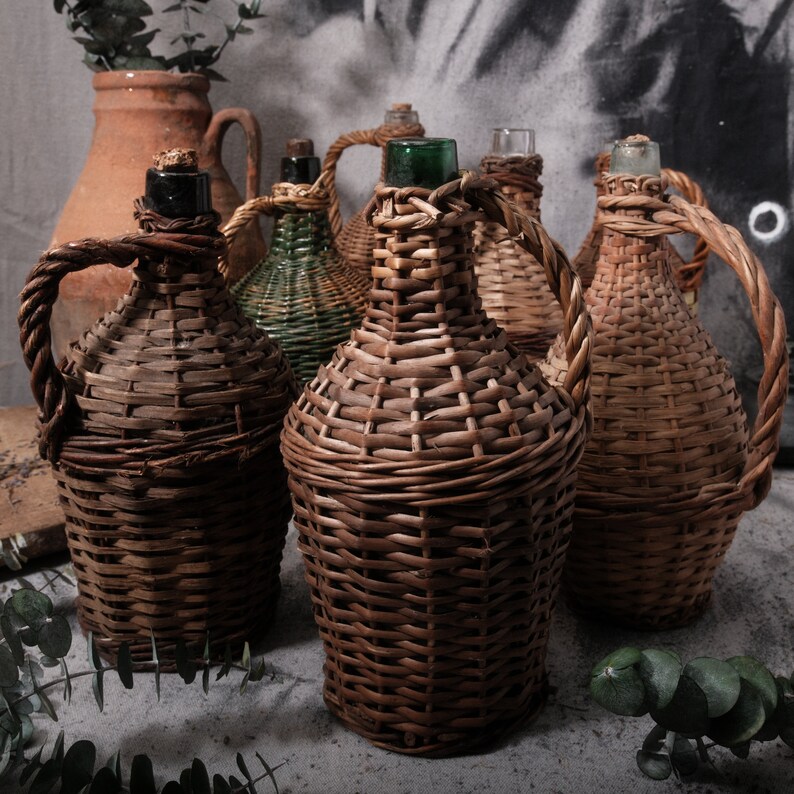 Antique French Wicker Demijohn Wine Jug French Jug European Vintage Jar Bottle Free Shipping image 1