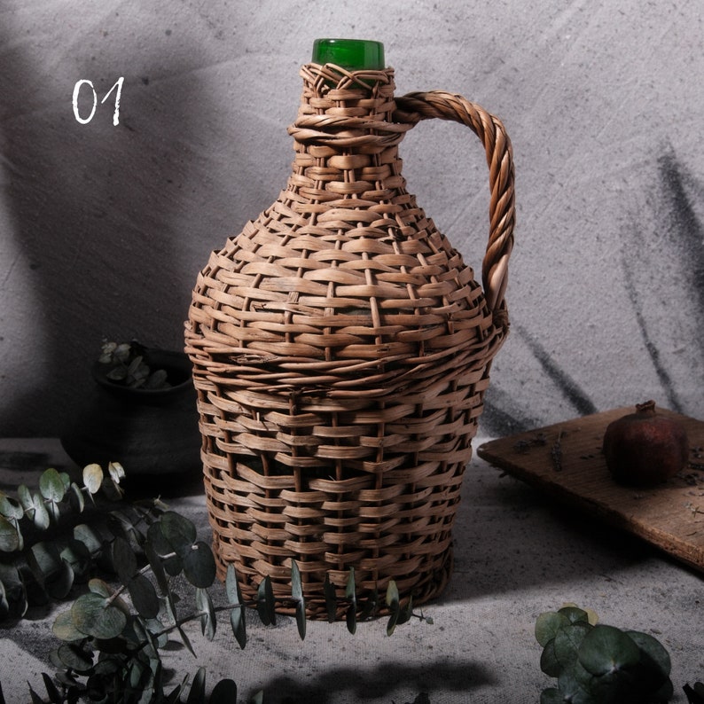 Antique French Wicker Demijohn Wine Jug French Jug European Vintage Jar Bottle Free Shipping 01