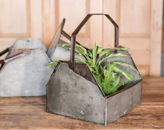 Galvanized Metal Bucket, Rustic Metal Basket with Handle