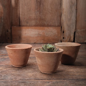 Set of 3 Handmade Rustic Terracotta Mini Pots French Country Decor