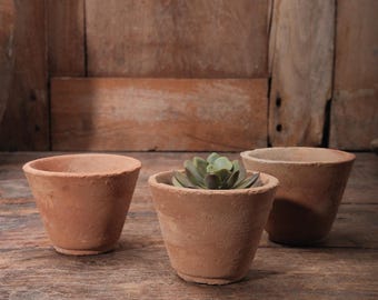 Set of 3 Handmade Rustic Terracotta Mini Pots French Country Decor