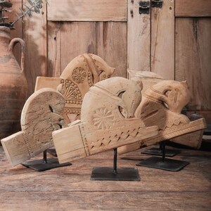 Vintage Hand-Carved Wooden Horse Sculpture on Stand | Folk Art Tribal Decor | Rustic Primitive Accent