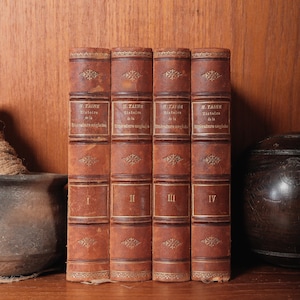 Antique Leather-Bound French Book Set | Decorative Literature | H. Taine Histoire de la Littérature Anglaise | 1873 | Free Shipping