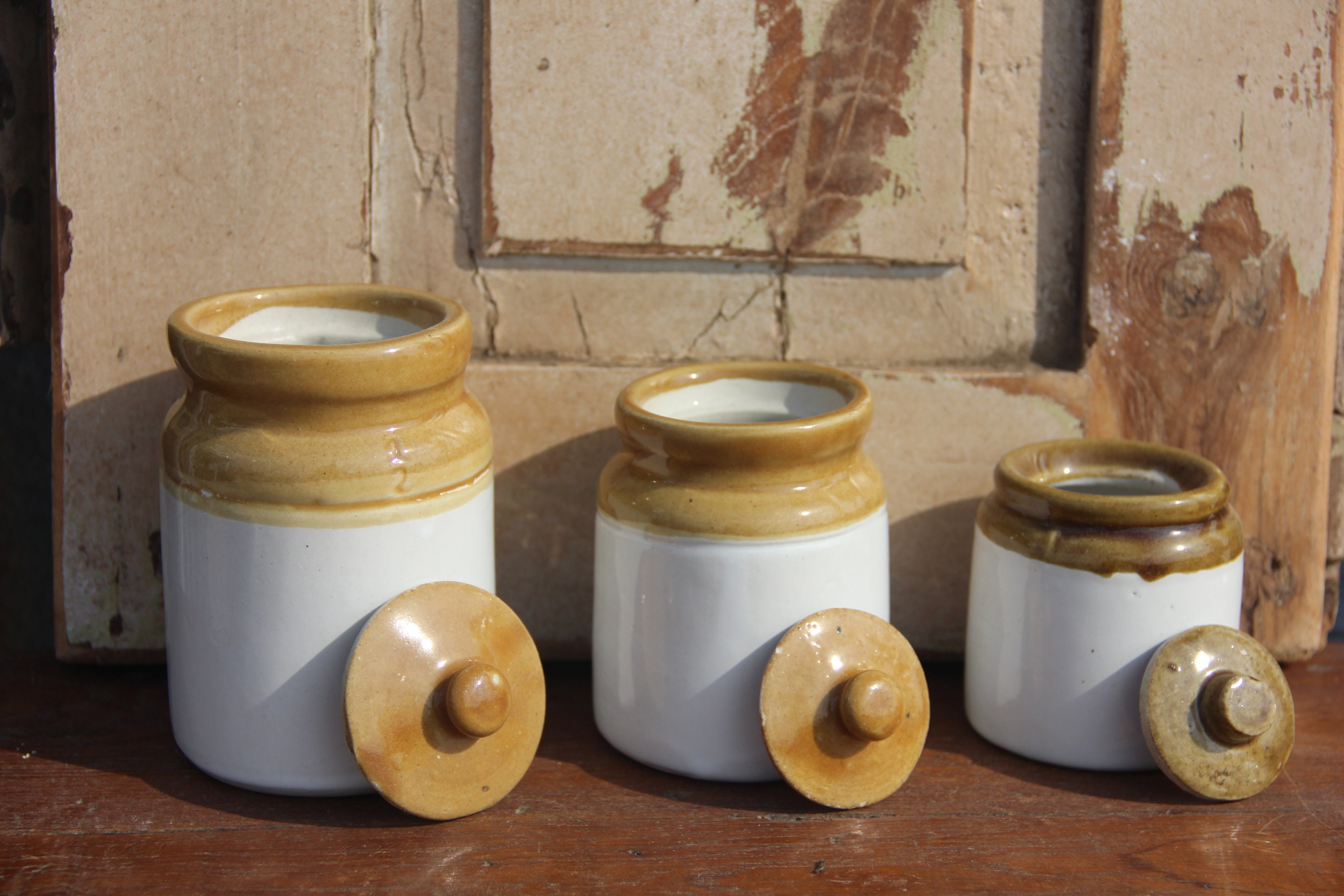 Vintage Ceramic Pots Set of 3 Rustic Farmhouse Honey Etsy