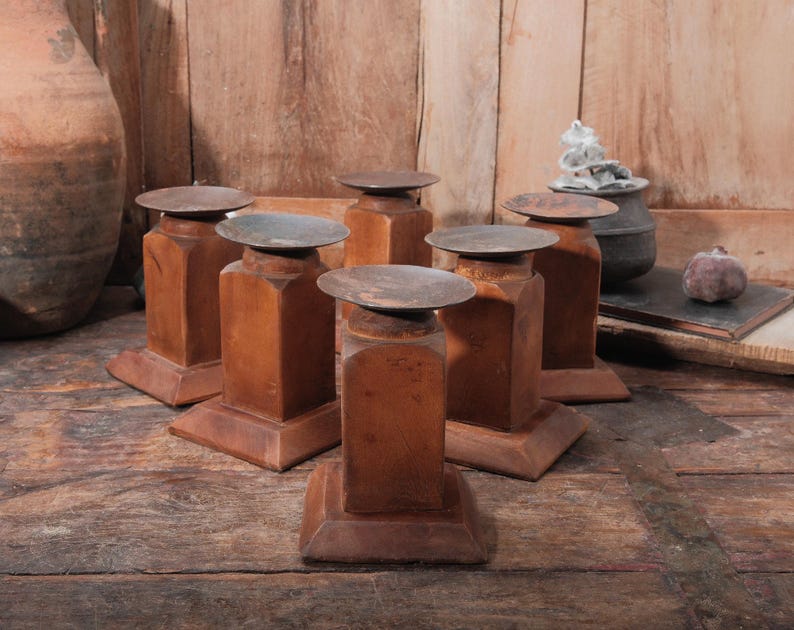 Vintage Architectural Wood Candle Holder with Block Pedestal Bild 3