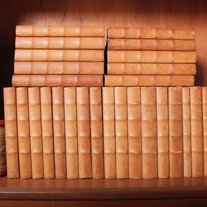 Decorative Danish Antique Leather-Bound Volumes | Decorative Library Set of 27| Shelf Styling Décor | Free Shipping