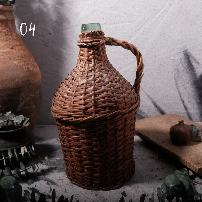 Antique French Wicker Demijohn Wine Jug French Jug European Vintage Jar Bottle Free Shipping 04