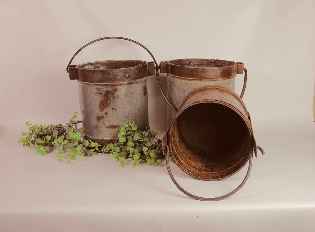 Large Rustic Galvanized Well Bucket, Rustic Metal Basket Etsy