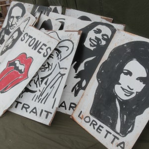 Hand Painted Metal Musician Sign Vintage Rock & Roll Art