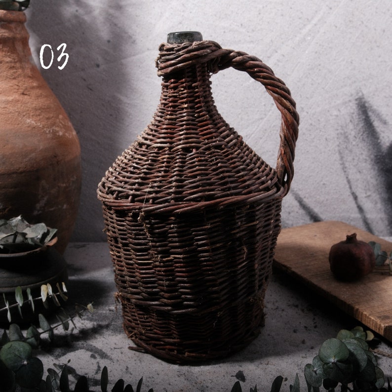 Antique French Wicker Demijohn Wine Jug French Jug European Vintage Jar Bottle Free Shipping 03