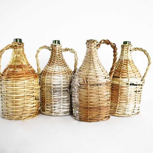 Antique French Wicker Wine Demijohn Jug, French Rattan Bottle