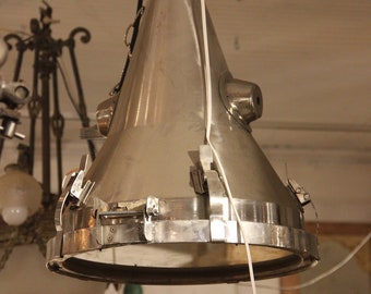 Chrome Nautical Pendant Light, Vintage Factory Loft Lamp, Nautical Style Loft Factory Light