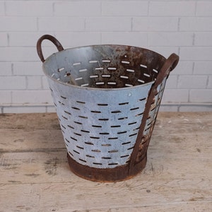 Olive Bucket | Vintage Basket | Galvanized Metal Bucket | Rustic | Boho | Free Shipping