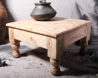 Handmade Bleached Wood Bone Inlay Bajot Table Small Plant Stand