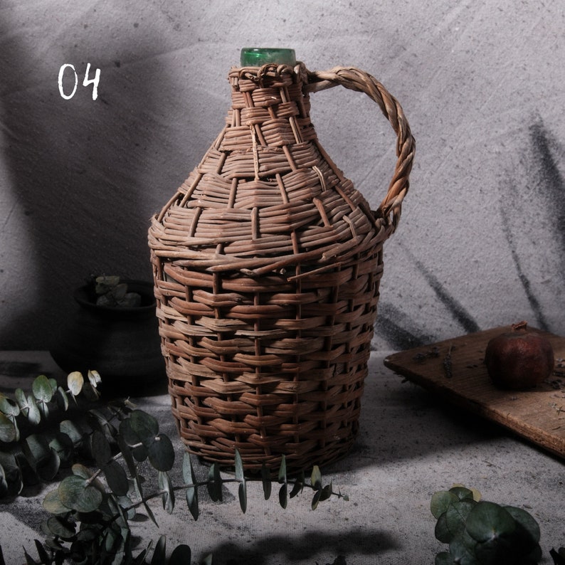 Antique French Wicker Demijohn Wine Jug French Jug European Vintage Jar Bottle Free Shipping 04