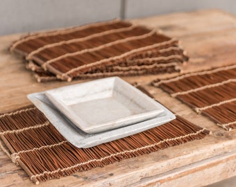 Bamboo Straw Table Placemats, Boho Handmade Dining Table Decor