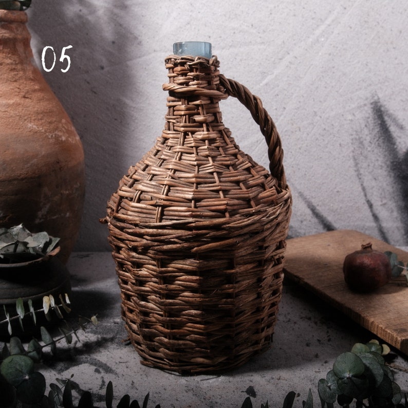 Antique French Wicker Demijohn Wine Jug French Jug European Vintage Jar Bottle Free Shipping 05