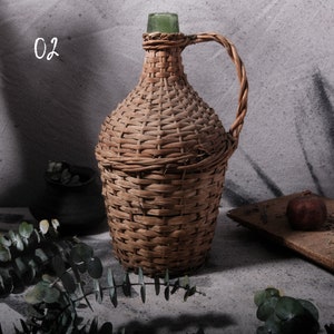 Antique French Wicker Demijohn Wine Jug French Jug European Vintage Jar Bottle Free Shipping image 3