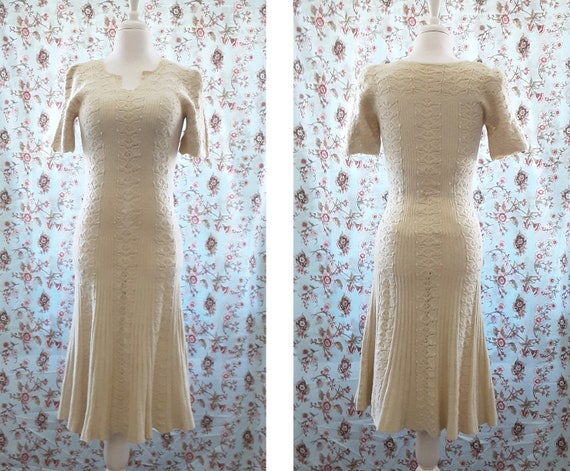 Late 1930s early 1940s Ivory Cream Wool Knitted L… - image 3