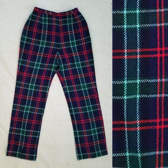 1950s -1960s Plaid Tartan Wool Cigarette Pants 50s