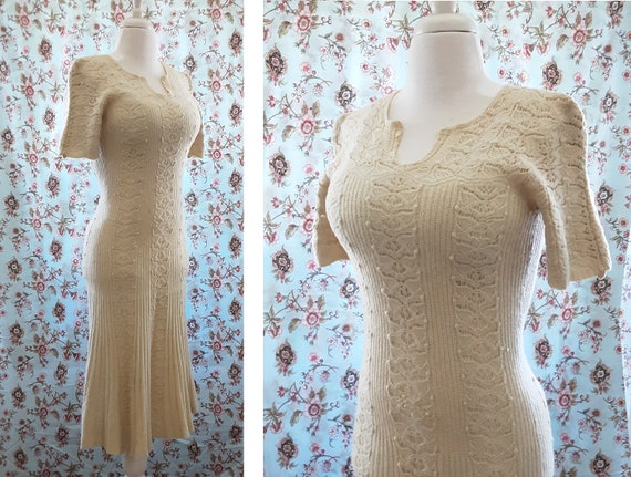 Late 1930s early 1940s Ivory Cream Wool Knitted L… - image 1
