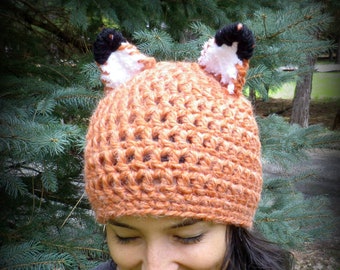 Halloween Foxy Hat in Alpaca, fox hat with ears, alpaca cap with fox ears, burnt orange alpaca fox hat