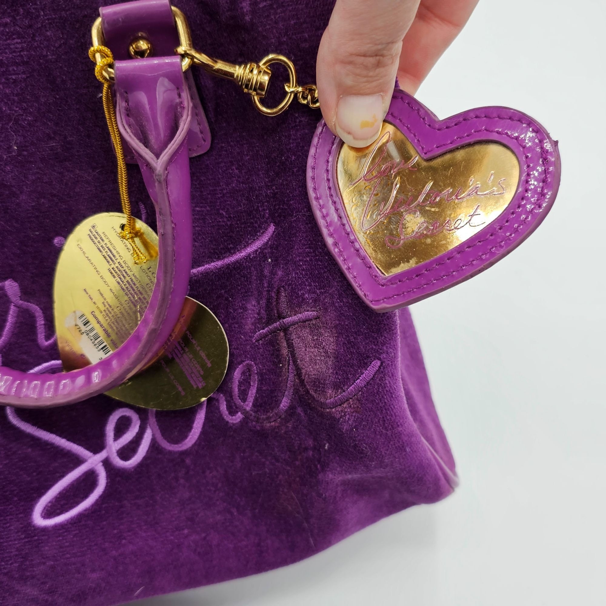 Vintage LOVE Victoria’s Secret Purse 90s/Pre-PINK Satchel Velour Purple Bag