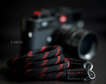 Rope Camera Strap HandMade Black/Red 9mm CSC