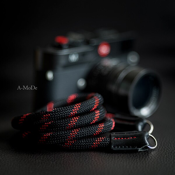 Rope Camera Strap HandMade Black/Red 9mm CSC