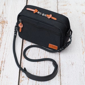 Black Camera Bag Insert Waist with Ropes Leather strap Set