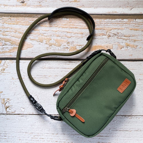 Army Green Camera Bag Insert Waist With Ropes Leather Strap Etsy