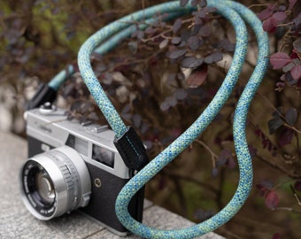 Rope Camera Strap HandMade Flower Green Blue 10mm CSC-FGRB